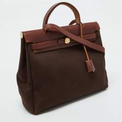 Hermès Cafe/Terre Canvas and Leather 2in1 Herbag Zip 31 Bag