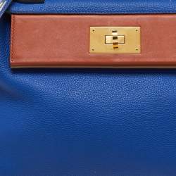 Hermes Blue Royal/Tabac Camel/Fauve Evercolor and Swift Leather Gold Finish 24/24 29 Bag