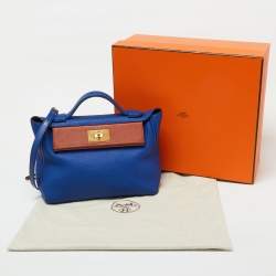 Hermes Blue Royal/Tabac Camel/Fauve Evercolor and Swift Leather Gold Finish 24/24 29 Bag