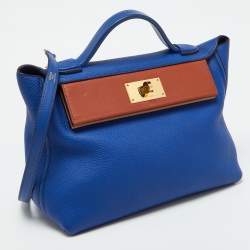 Hermes Blue Royal/Tabac Camel/Fauve Evercolor and Swift Leather Gold Finish 24/24 29 Bag