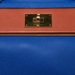Hermes Blue Royal/Tabac Camel/Fauve Evercolor and Swift Leather Gold Finish 24/24 29 Bag