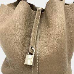 Hermes Taurillon Clece Refined Etoupe Greige Beige Picotin Lock MM Handbag