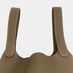 Hermes Taurillon Clece Refined Etoupe Greige Beige Picotin Lock MM Handbag