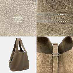 Hermes Taurillon Clece Refined Etoupe Greige Beige Picotin Lock MM Handbag