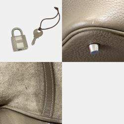 Hermes Taurillon Clece Refined Etoupe Greige Beige Picotin Lock MM Handbag