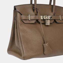 Hermes Taupe Taurillon Clemence Birkin 30 Handbag
