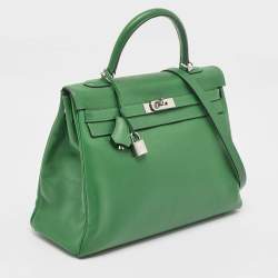 Hermes Vert Bengal Epsom Leather Palladium Finish Kelly Retourne 35 Bag