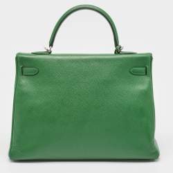 Hermes Vert Bengal Epsom Leather Palladium Finish Kelly Retourne 35 Bag