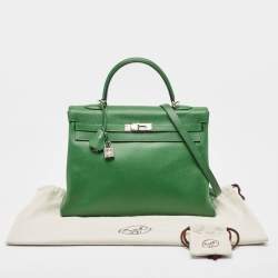 Hermes Vert Bengal Epsom Leather Palladium Finish Kelly Retourne 35 Bag