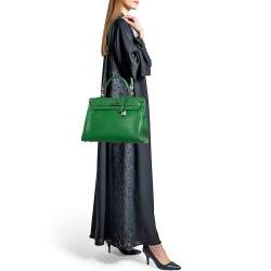 Hermes Vert Bengal Epsom Leather Palladium Finish Kelly Retourne 35 Bag