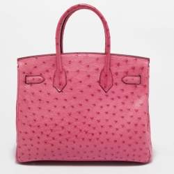 Hermes Fuchsia Ostrich Palladium Finish Birkin 30 Bag