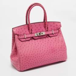 Hermes Fuchsia Ostrich Palladium Finish Birkin 30 Bag