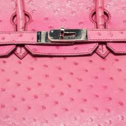 Hermes Fuchsia Ostrich Palladium Finish Birkin 30 Bag
