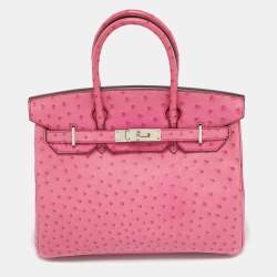 Hermes Fuchsia Ostrich Palladium Finish Birkin 30 Bag