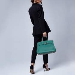 Hermes Malachite Taurillon Togo Leather Palladium Finish Birkin 35 Bag