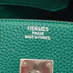 Hermes Malachite Taurillon Togo Leather Palladium Finish Birkin 35 Bag