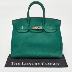 Hermes Malachite Taurillon Togo Leather Palladium Finish Birkin 35 Bag