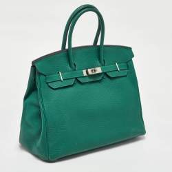 Hermes Malachite Taurillon Togo Leather Palladium Finish Birkin 35 Bag