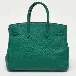 Hermes Malachite Taurillon Togo Leather Palladium Finish Birkin 35 Bag