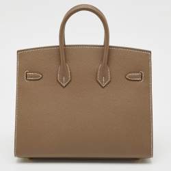 Pre Owned Hermes Etoupe Epsom Leather Gold Finish Birkin Sellier 25 Bag