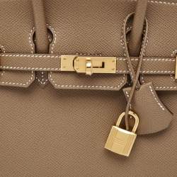 Pre Owned Hermes Etoupe Epsom Leather Gold Finish Birkin Sellier 25 Bag