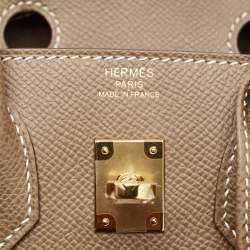 Pre Owned Hermes Etoupe Epsom Leather Gold Finish Birkin Sellier 25 Bag