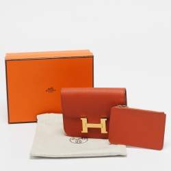 Pre Owned Hermes Terre Battue Epsom Leather Constance Slim Wallet
