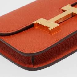 Pre Owned Hermes Terre Battue Epsom Leather Constance Slim Wallet