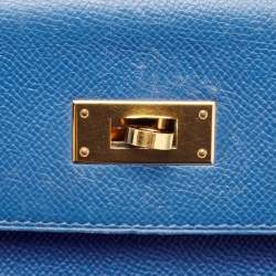 Pre Owned Hermes Bleu Courchevel Leather Gold Finish Kelly Retourne 28 Bag