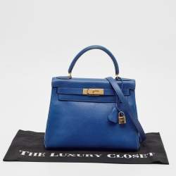 Pre Owned Hermes Bleu Courchevel Leather Gold Finish Kelly Retourne 28 Bag