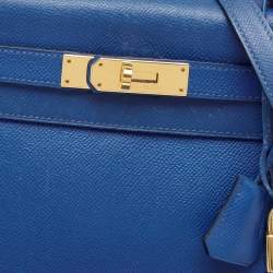 Pre Owned Hermes Bleu Courchevel Leather Gold Finish Kelly Retourne 28 Bag