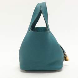 Pre Owned Hermes Vert Bosphore Taurillon Clemence Leather Picotin Lock 18 Bag