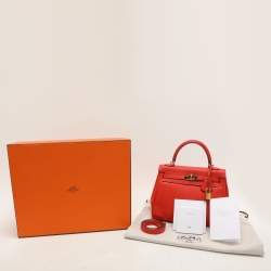 Hermes Capucine Swift Leather Gold Plated Kelly Retourne 25 Bag