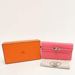 Pre Owned Hermes Rose Lipstick Epsom Leather Kelly Classic Wallet