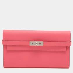 Pre Owned Hermes Rose Lipstick Epsom Leather Kelly Classic Wallet