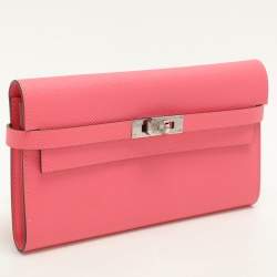 Pre Owned Hermes Rose Lipstick Epsom Leather Kelly Classic Wallet