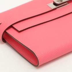 Pre Owned Hermes Rose Lipstick Epsom Leather Kelly Classic Wallet