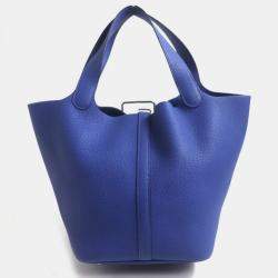 Hermes Blue Leather Picotin Lock Mm Clemence Handbag