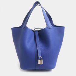 Hermes Blue Leather Picotin Lock Mm Clemence Handbag