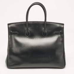 Hermes Noir Box Leather Gold Finish Birkin 35 Bag