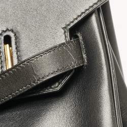 Hermes Noir Box Leather Gold Finish Birkin 35 Bag