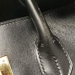 Hermes Noir Box Leather Gold Finish Birkin 35 Bag