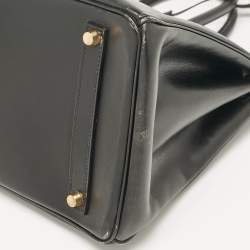 Hermes Noir Box Leather Gold Finish Birkin 35 Bag