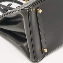 Hermes Noir Box Leather Gold Finish Birkin 35 Bag