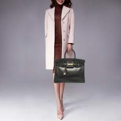 Hermes Noir Box Leather Gold Finish Birkin 35 Bag