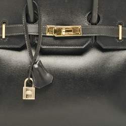 Hermes Noir Box Leather Gold Finish Birkin 35 Bag