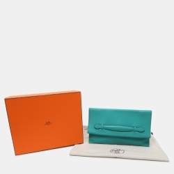Pre Owned Hermes Blue Paon Swift Leather Pliplat Clutch