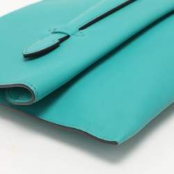 Pre Owned Hermes Blue Paon Swift Leather Pliplat Clutch