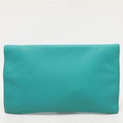 Pre Owned Hermes Blue Paon Swift Leather Pliplat Clutch