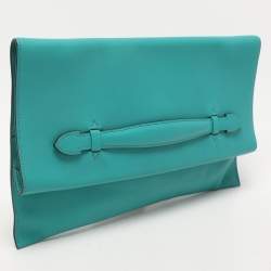 Pre Owned Hermes Blue Paon Swift Leather Pliplat Clutch